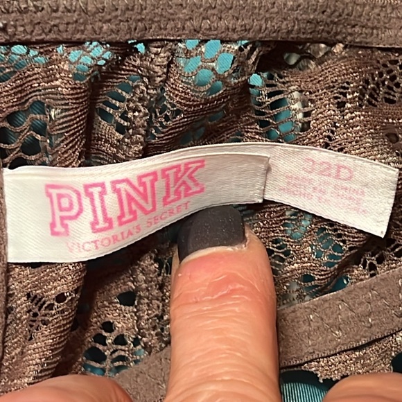 VS PINK Mocha Lace Push Up Front Close Racerback Bra 32D - Picture 7 of 9